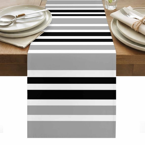 Black Grey Stripes Table Runner - 60 Inch Long, Kitchen Dining Table Runner Dresser Scarves, Simple Striped Lines Minimalist Modern Farmhouse Decor for Coffee Tables Wedding Party Banquet