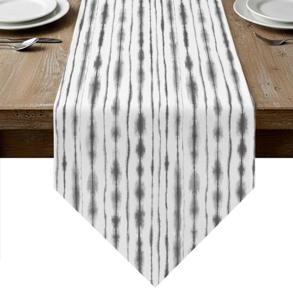 Black Grey Stripes Table Runner Linen Burlap Table Runner 120 Inches Long Farmhouse Striped Modern Abstract Art Dresser Scarves for Kitchen Island Coffee Dining Room Party Holiday Decoration 13"x120"