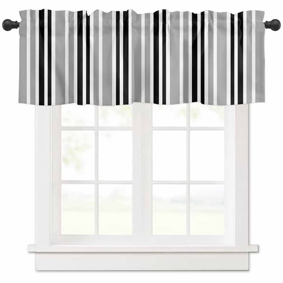 Black Grey Stripes Valances for Windows Farmhouse Kitchen Curtains Valances Rod Pocket Valance Curtains for Kitchen Windows Simple Striped Lines Minimalist Modern Window Valances for Bathroom 54"x18"
