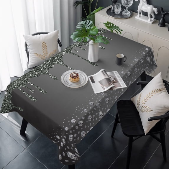 Black Grey Table Cloth Waterproof Tablecloths, Modern Abstract Diamond Luxury Gradient Tablecloth Dining Table Cover for Kitchen Party Tabletop Outdoor, Rectangle Tablecloth 60x120 Inch