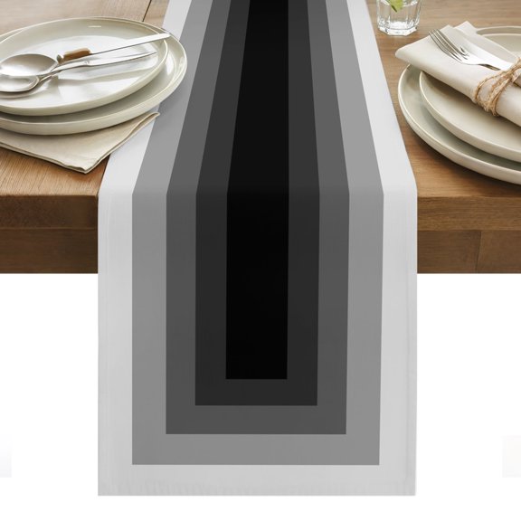 Black Grey Table Runner 3D Optical Illusion Modern Minimalist Geometric Tablerunners 13 x 36 Inch, Table Decorations Tabletop Scarf for Summer Gathering Holiday Farmhouse Kitchen Dining Decor
