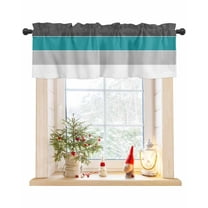 Black Grey Teal Striped Curtain Valance for Windows/Living Room/Kitchen/Bathroom/Café, Short Rod Pocket Tier Curtain Window Treatment Panel Geometric Horizontal Simple Lines Topper Curtain 54''x18''
