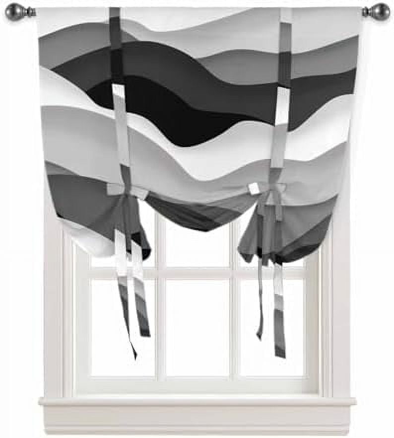 Black Grey Tie Up Curtains for Kitchen Bedroom Living Room Windows
