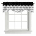 thumbnail image 1 of Black Grey Tie Up Valance Curtains for Windows, Kitchen Curtains Window Treatments, Geometric Chevron Print Wavy Striped White Short Window Shades Valances for Bedroom Bathroom Cafe 42"x18", 1 of 8