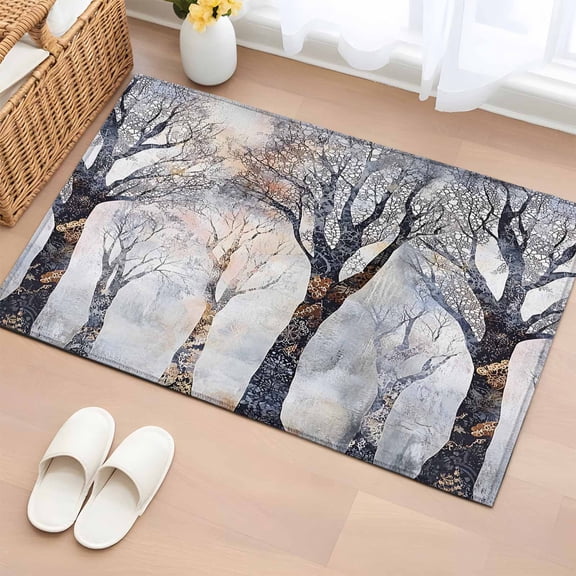 Black Grey Tree Bathroom Rug Washable 2x3 Entryway Rug Non Slip Vintage Abstract Boho Trunk Branch Front Door Mat Low Pile Indoor Doormat Throw Floor Carpet for Kitchen Bedroom Entrance