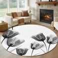 thumbnail image 1 of Black Grey Tulip Round Area Rug 5 FT, Non Slip Bedroom Rugs, Flower Floral Modern Minimalist White Washable Soft Circular Carpet Non-Shedding Floor Mat for Kitchen Dining Room Foyer Balcony Dorm, 1 of 8