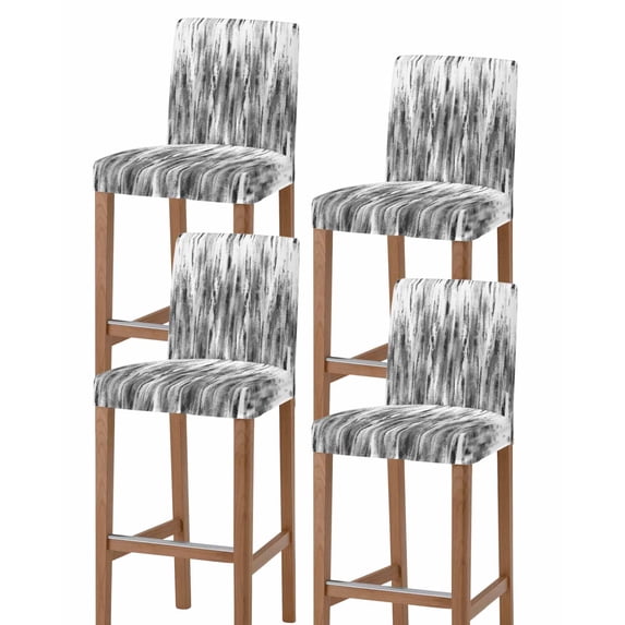 Black Grey Vintage Bar Stool Covers Set of 4, Retro Abstract Art Stretch Washable Bar Chair Covers with Backs, Removable Pub Counter Height Chair Cover for Kitchen Dining Room Cafe