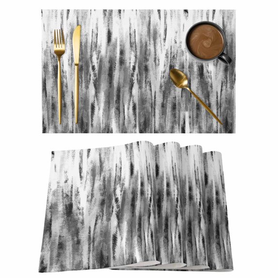 Black Grey Vintage Placemats Set of 8, Retro Abstract Art Placemats for Dining Table, Place Mats for Kitchen Tabletop, Waterproof Wipeable Dining Table Mats Set