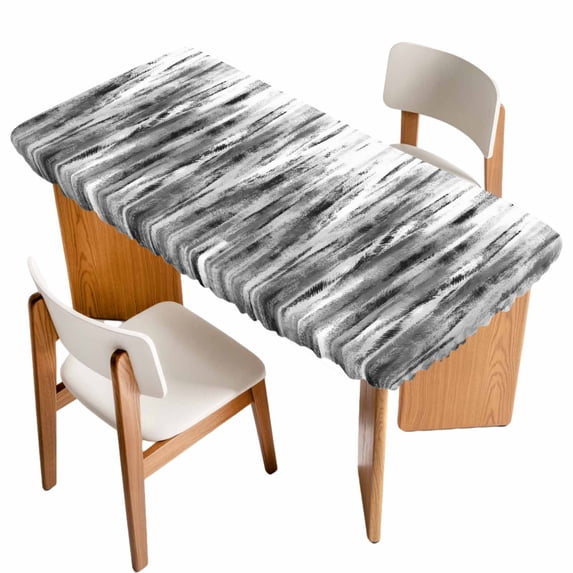 Black Grey Vintage Table Cloths for 5 Foot Rectangle Tables, Retro Abstract Art Patio Waterproof Elastic Fitted Tablecloths, Washable Rectangular Table Cover for Camping