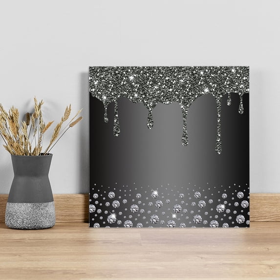 Black Grey Wall Art Painting on Canvas, Modern Abstract Diamond Luxury Gradient Canvas Art Home Prints Wall Art Framed Modern Artwork for Living Room Bedroom Wall Decor 20x20in