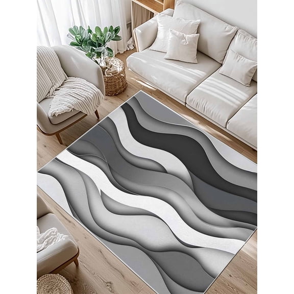 Black Grey Waves Area Rug for Bedroom 2.7x5 Ft Abstract Water Ripple Modern Gradient Super Soft fuzzy Throw Rug Non-Slip Fluffy Plush Indoor Floor Carpet for Living Room Nursery Home Decor