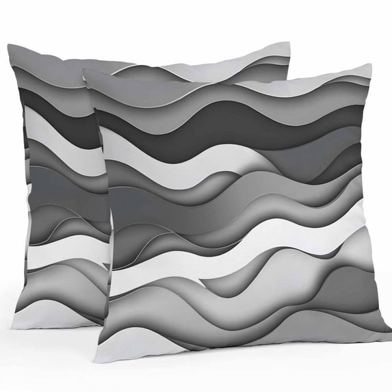 Black Grey Waves Outdoor Pillow Covers Pack of 2 Abstract Water Ripple Modern Gradient Waterproof Throw Pillow Covers Decorative Cushion Cases for Patio Garden Tent Balcony Couch 20x20 inch