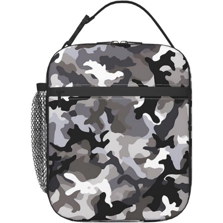 Black Grey White Camo print Lunch Bag Insulated Lunch Box for Women Reusable Lunch Box Cooler Tote Bag for Work Picnic Travel