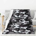 Black Grey White Camouflage Throw Blanket, Super Soft Cozy Plush Throw