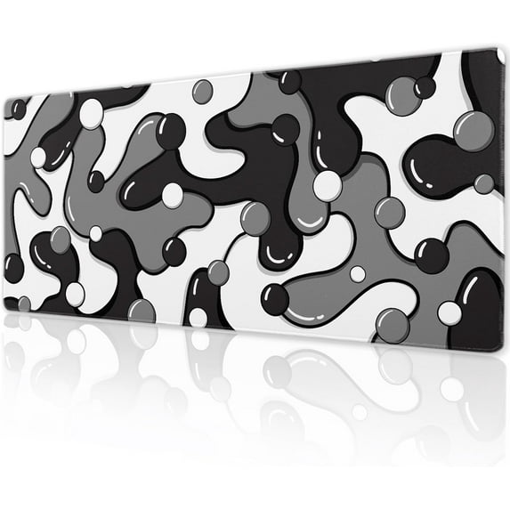 Black Grey White Gaming Mouse Pad Desk Pad XL 31.5×11.8 Inch Japanese Anime Geometric Cool Extended Mousepad 30X80cm with Non-Slip Rubber Base Stitched Edge Large Desk Mat for Gamer Office Home Work