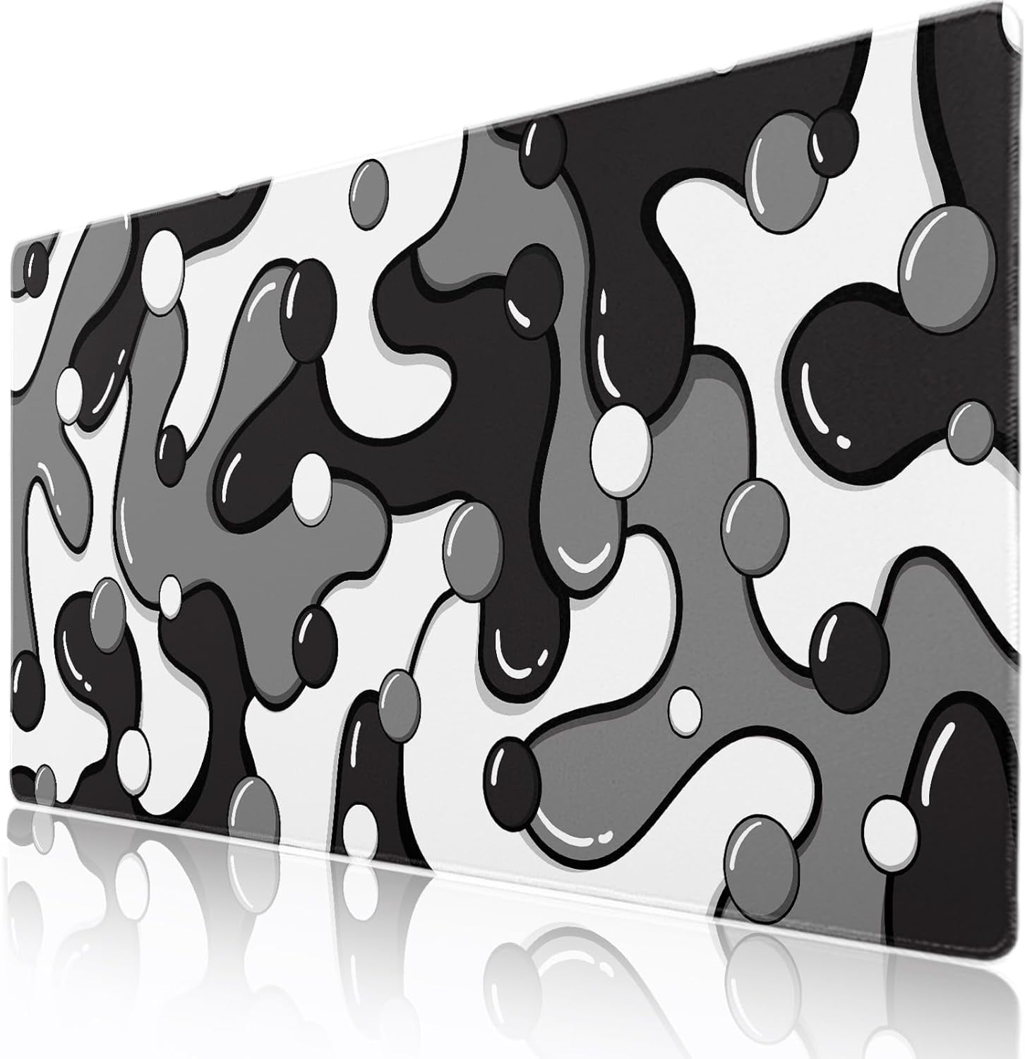 Black Grey White Gaming Mouse Pad Desk Pad XXL 35.4×15.7 Inch Japanese Anime Geometric Cool Extended Mousepad 40X90cm with Non-Slip Rubber Base Stitched Edge Large Desk Mat for Gamer Office Home Work