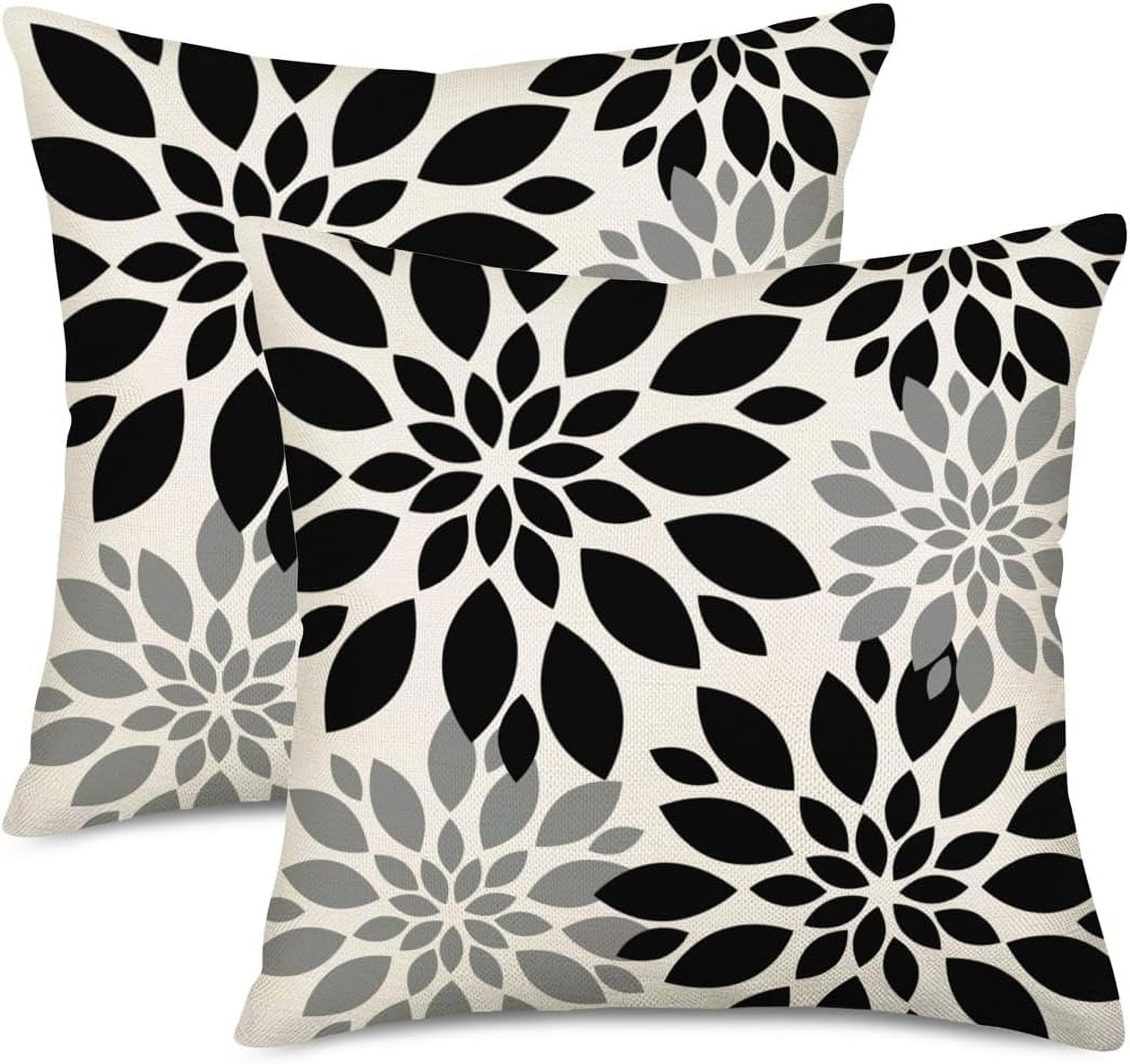 Dark Blue Dahlia Floral Pillow Covers 18x18 - Farmhouse Linen Throw Pillow Cases Set Of 2