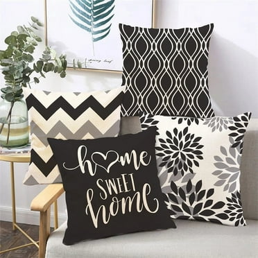 Black Grey White Pillow Covers 18x18 Inch Dahlia Floral Decor Throw Pillows Spring Summer Modern Geometry Flower Outdoor Decorative Cushion Cases for Sofa Couch Bed Decorations