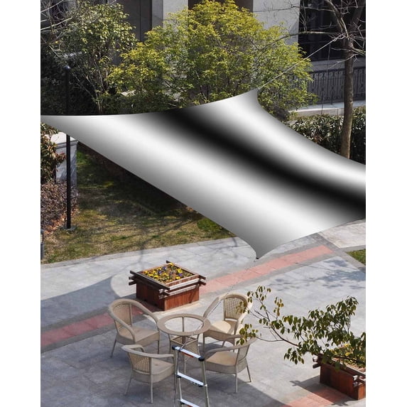 Black Grey White Sun Shade Sail 14'x18' Rectangle Outdoor Shade Canopy, Farmhouse Ombre Color Modern Simple Porch Shades Outdoor Sun Blocking Screen, Sunshade Cloth Covers for Patio/Deck/Garden