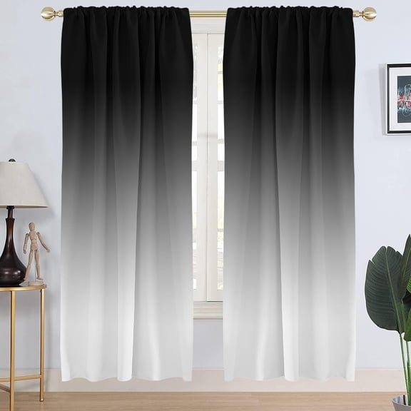 Black and Grey Window Curtain Gray White Silver Ombre Dark Greyish Gradient Simple Aesthetic Art Long Living Room Bedroom Drapes Treatment Fabric 1 Pair Home Decor, 42" W x 84" L, Modern