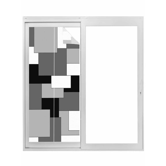 Black Grey Window Privacy Film, Middle Century Irregular Geo Abstract Art Static Cling UV Sun Blocking Tint Film Heat Control Windows Films for Bedroom Bathroom, Window Stickers 17.7"x39.3"