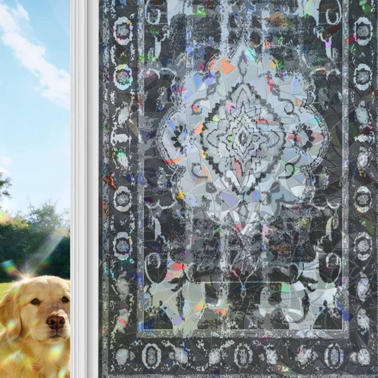 Black Grey Window Privacy Film Stain Glass,Reusable Decorative Rainbow ...