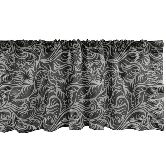 Ambesonne Grey Valance Pack of 2, Fern Leaves Flowers, 54"X12", Black and Grey