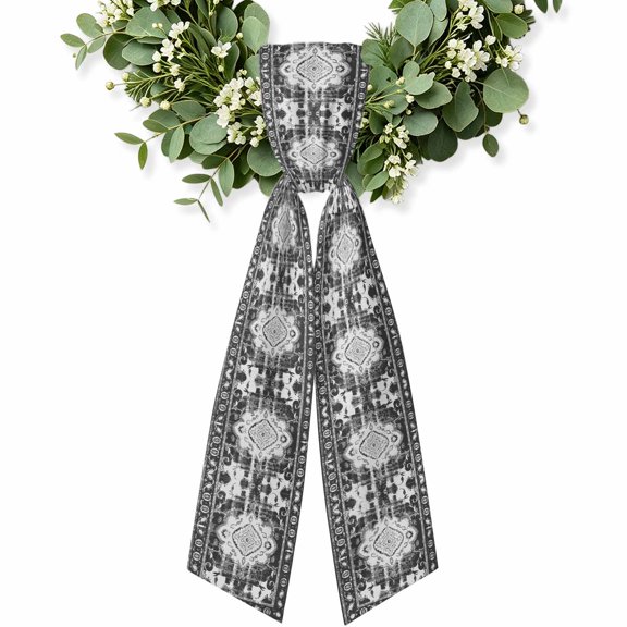 Black Grey Wreath Sash for Front Door, Boho Vintage Print Distressed Brick Patterns Wreath Bow Holiday Garland Ribbon Wreath Accessories for Home Yard Porch Doorway Fall Christmas Decorations Gifts