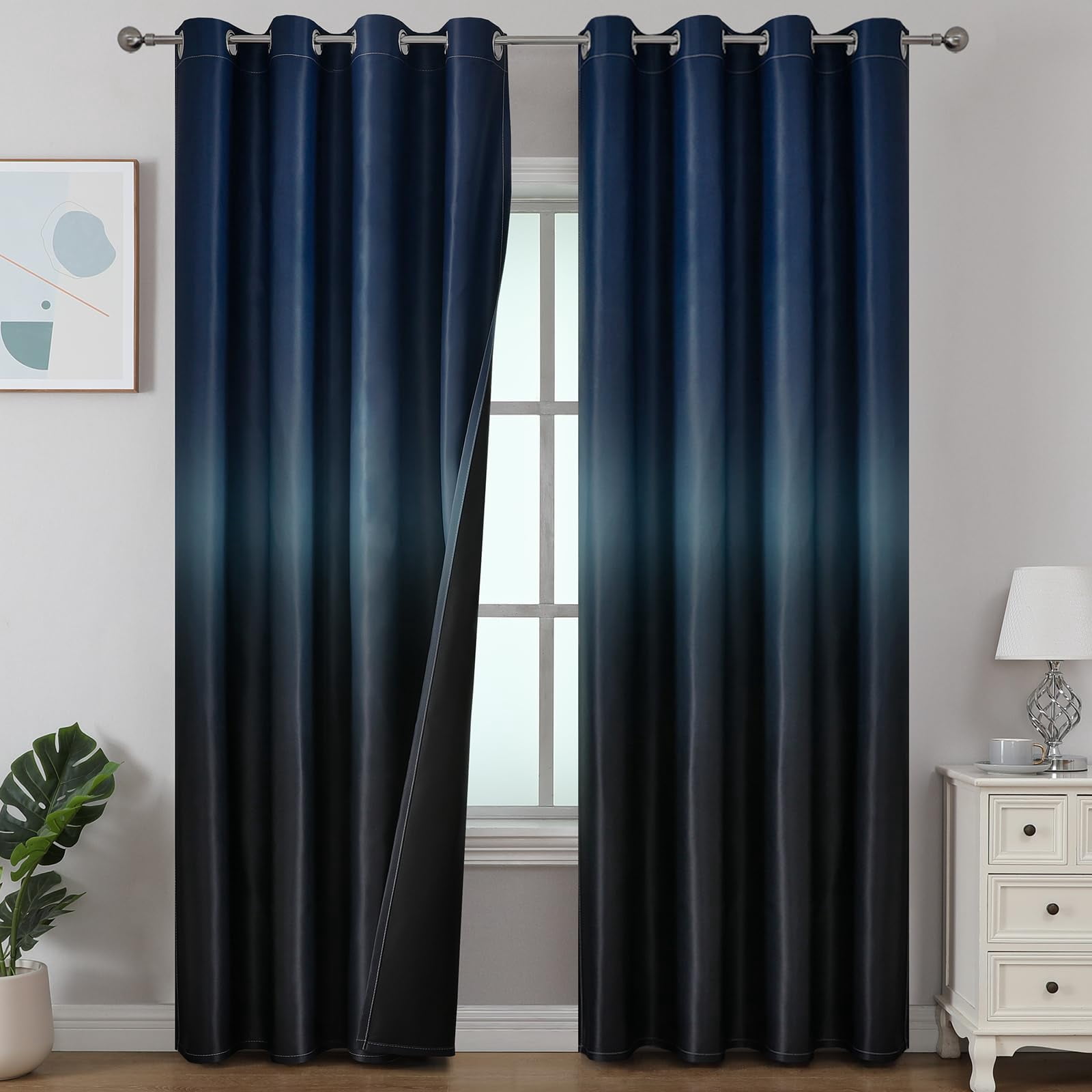 Black and Greyish White Blackout Curtains for Bedroom, Ombre Black out ...