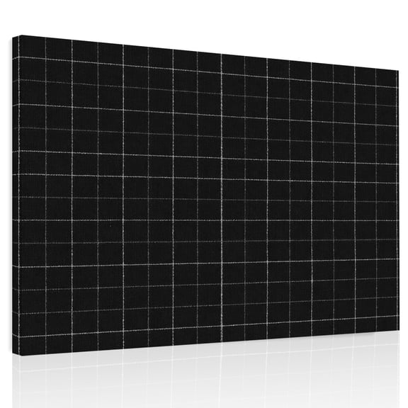 Black Grid Canvas Print Wall Art, Square Frame Pitch Black Plaid French Country Minimalist Wall Decor Framed Artwork Paintings Pictures for Living Room Bedroom Stretched Ready to Hang, 12" x 16"