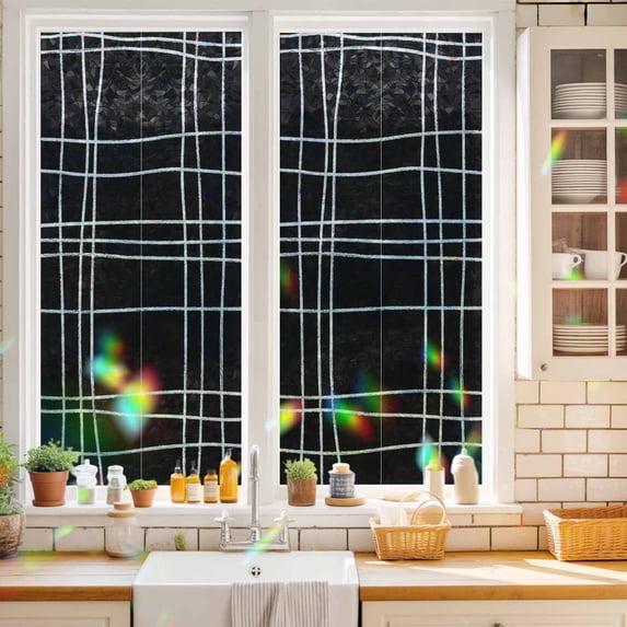 Black Grid Line Window Privacy Film Modern Minimalist Abstract White ...