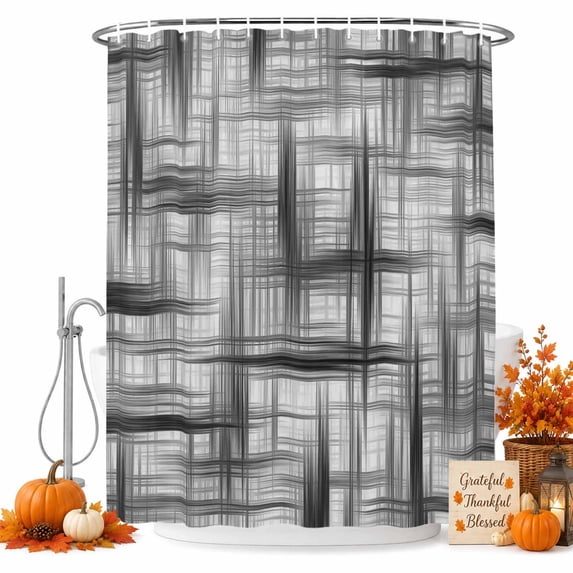Black Grid Shower Curtain Set - 72