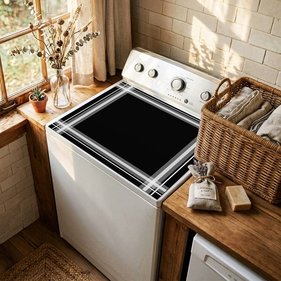 Black Grid Washer and Dryer Topper Dustproof Dryer Top Protector Mat Non Slip Retro Minimalist Lines Stripes White Washing Machine Top Cover Pad for Laundry Room Kitchen Countertop 23.6" x 19.7"