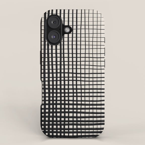 Black Grid on Off-White Tough Case for Apple iPhone, Dual-Layer Polycarbonate and TPU