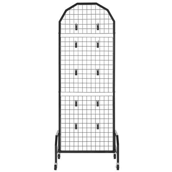Black Gridwall Display Rack on Wheels - 2 Pack (1.9' x 5.4' Panels) with 20 Hooks, Movable Art & Craft Shelf for Shows, Storage, Retail Decor