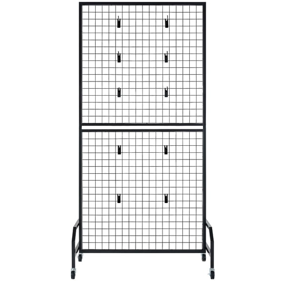 Black Gridwall for Display, 2 Panels & 10 Hooks, Sturdy Carbon Steel Construction, Perfect for Craft Shows, Retail Store, Garage