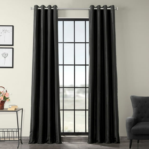 Black Grommet Blackout Faux Silk Taffeta Curtain (1 Panel), Black, 50W X 108L