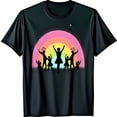 thumbnail image 1 of Black Grunge T-Shirt with Colorful Rainbow and Dancing Silhouettes Design, 1 of 5