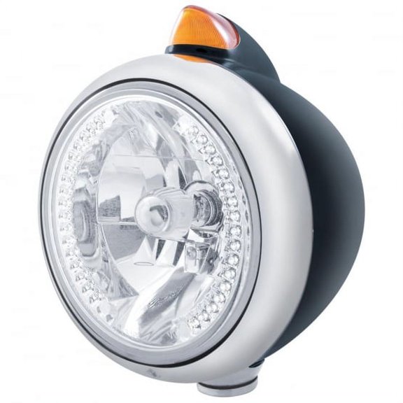 Black Guide 682-C Headlight H4 With White LED & Original Style LED Signal - Amber Lens