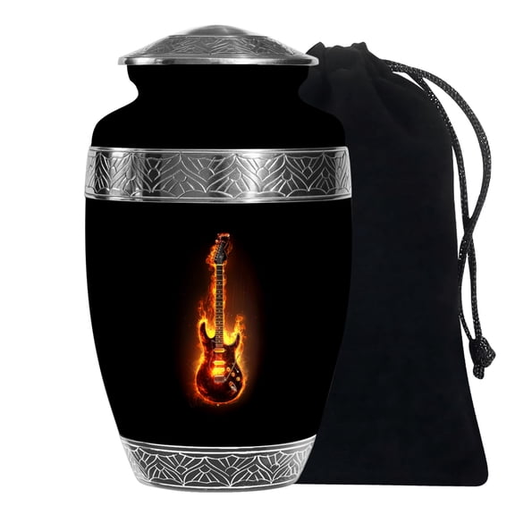 Black Guitar Flames Large Urns For Human Ashes Adult Female - Cremation Urn For Adult Male Ashes - Memorial Burial women Ashes - 10 Inch