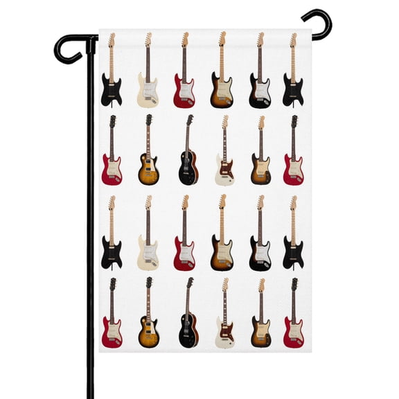 Black Guitar Garden Flag 12x18 Inch Music Instrumentation Abstract Modern Style Double Sided Small Decorative Garden Flags for Outside, Outdoor Yard Porch Lawn Decoration