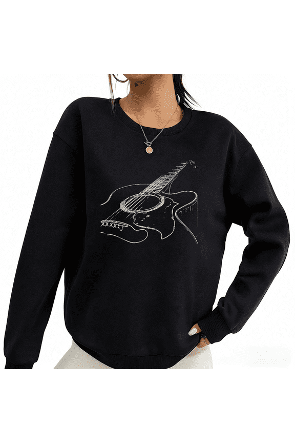Black Guitar Line Art Print Sweatshirt Graphic Sweatshirt Minimal Music Wear S-3XL Tops