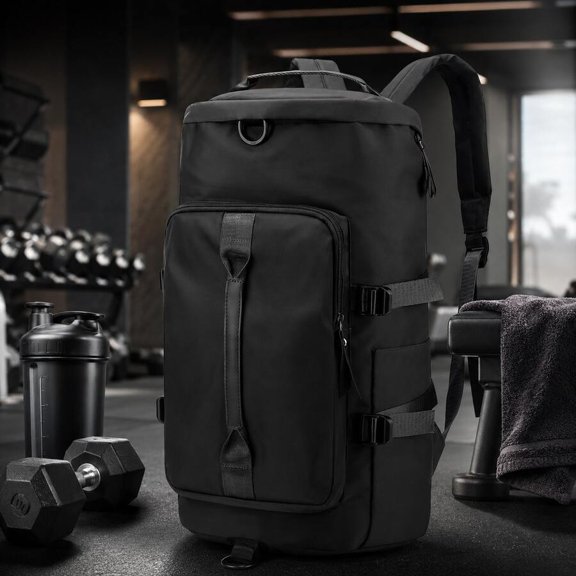 Black Gym Backpack With Shoe Compartment And Laptop Sleeve