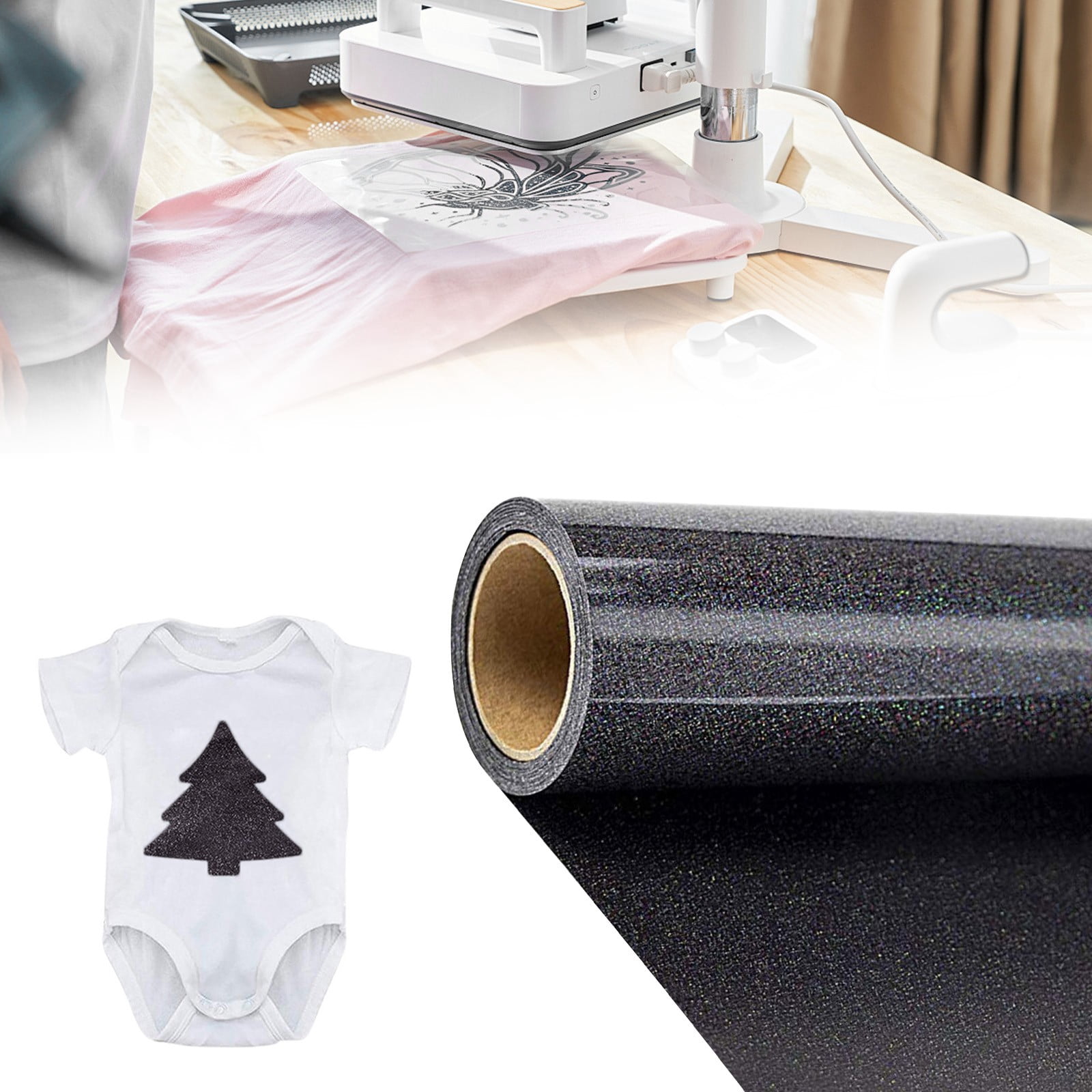 Black HTV Vinyl, Glitter Heat Transfer Vinyl Roll for T-Shirts, Easy to ...