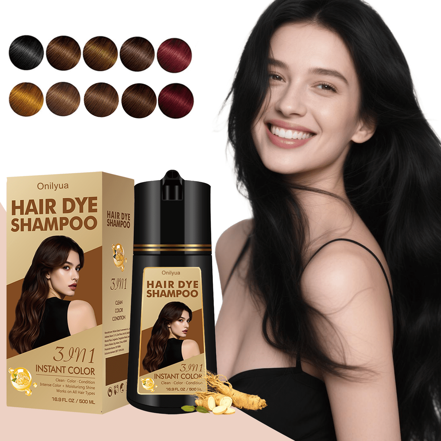 IEMOKODA Dark Brown Plant-Based Hair Color Shampoo for Women & Men