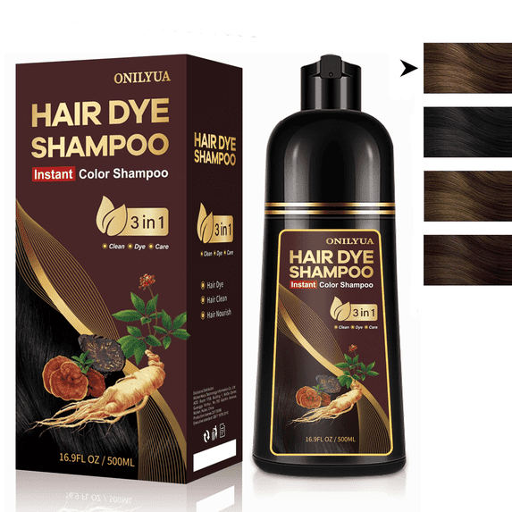 Black Hair Dye Shampoo 3-in-1, Instant Hair Color Shampoo for Gray Hair, Halloween Gifts, Natural Black Shampoo Hair Dye for Women & Men, 500 Ml