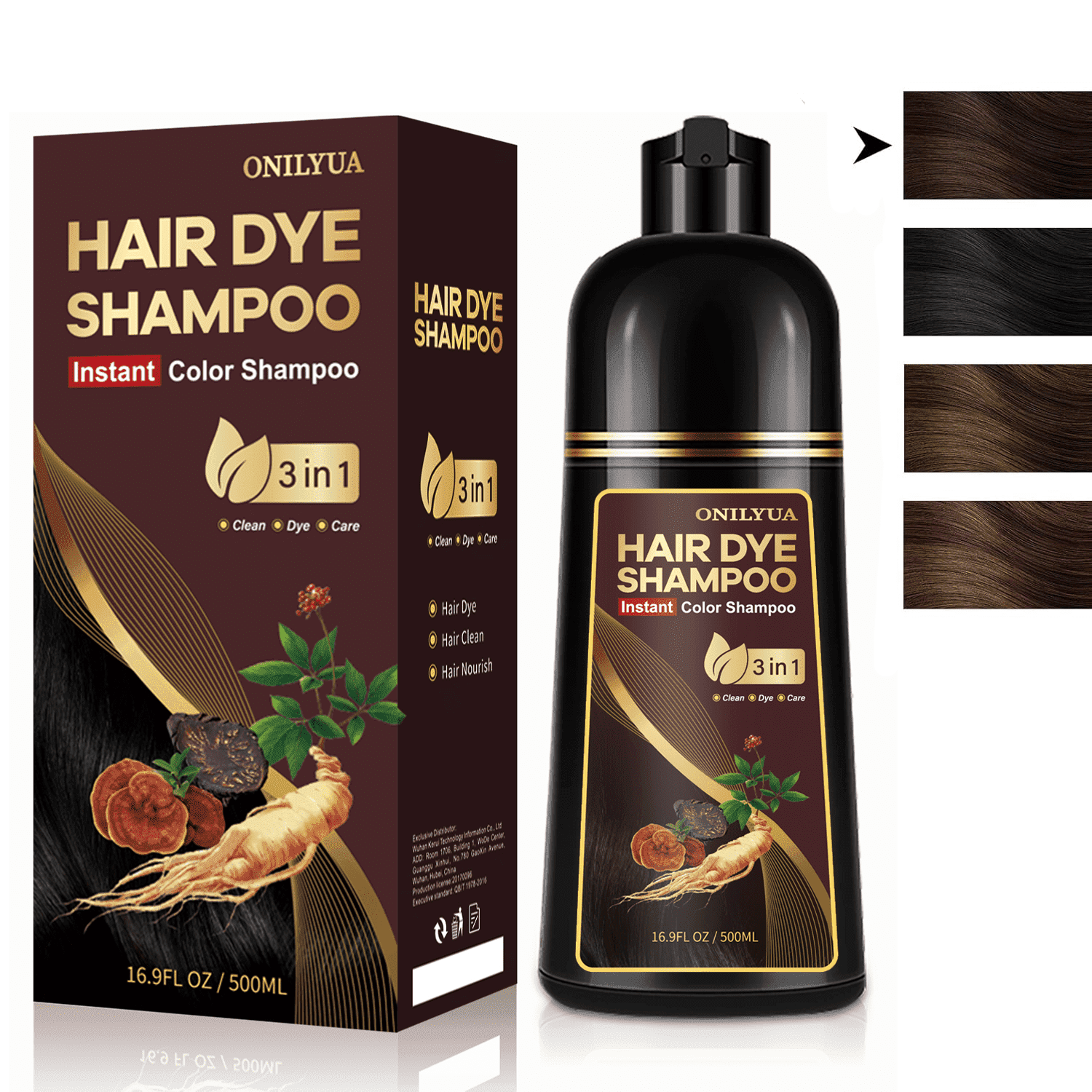 Seroniva Dark Brown Hair Dye Shampoo 3-in-1, Instant Gray Coverage