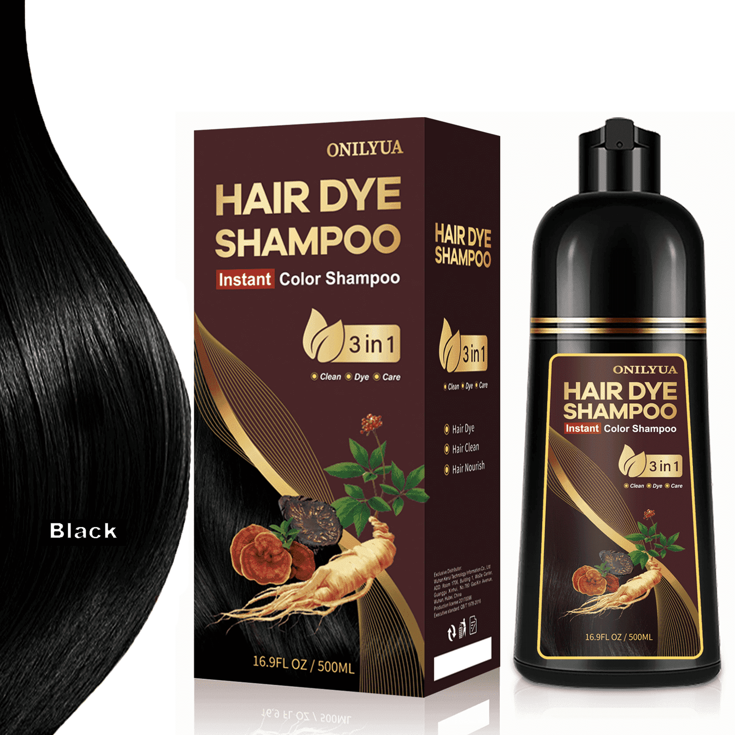 Black Hair Dye Shampoo 3-in-1: Hair Color Shampoo for 100% Gray