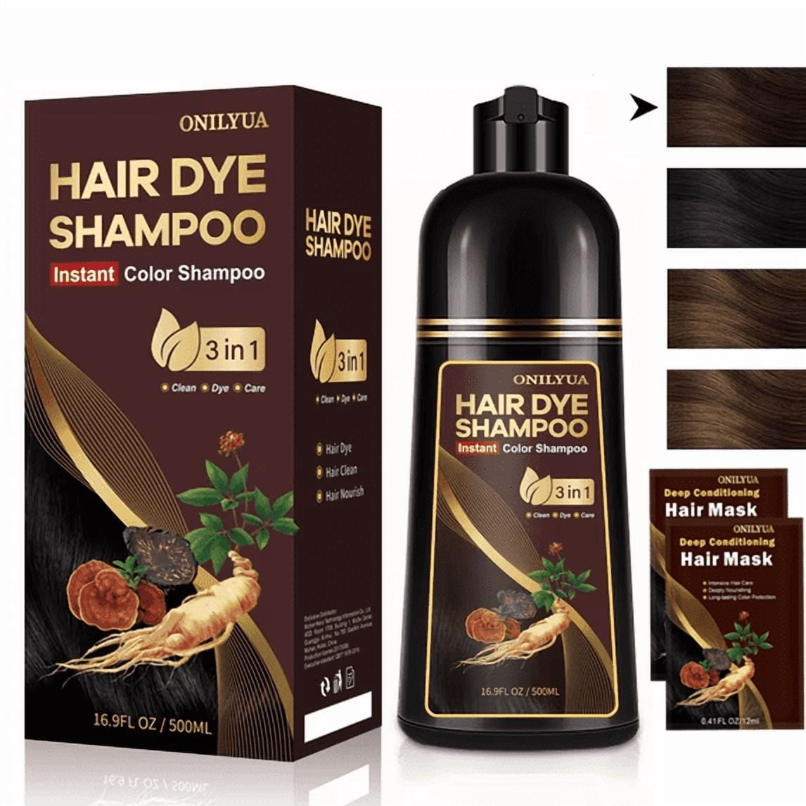 Onilyua Dark Brown Hair Dye Shampoo, 500 mL, 3-in-1, Gray Coverage