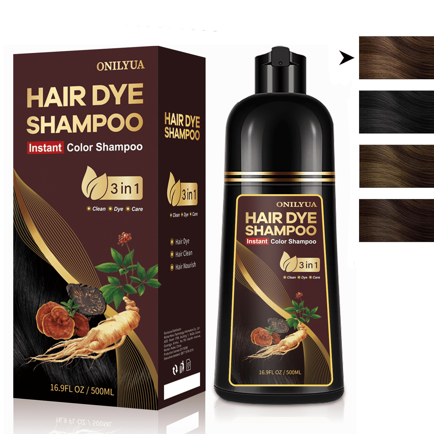 Dark Brown Hair Dye Shampoo 3-in-1, Instant Hair Color Shampoo for
